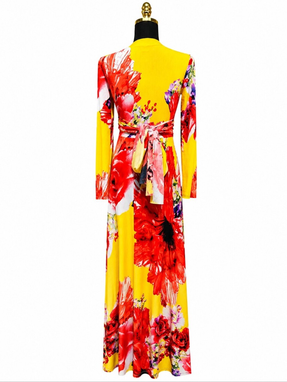 DUCCI Floral Tie Front Wrap Maxi Dress Long Sleeve Cutout Stretch Size M - Picture 9 of 10